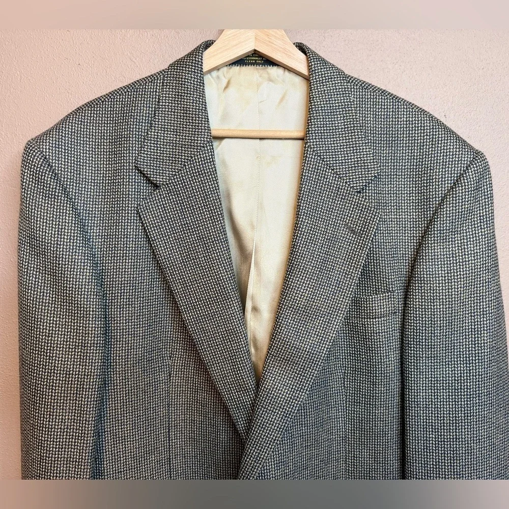 Oscar de la Renta Charcoal Herringbone 100% Wool Blazer Sport Coat 2 Button 44L
